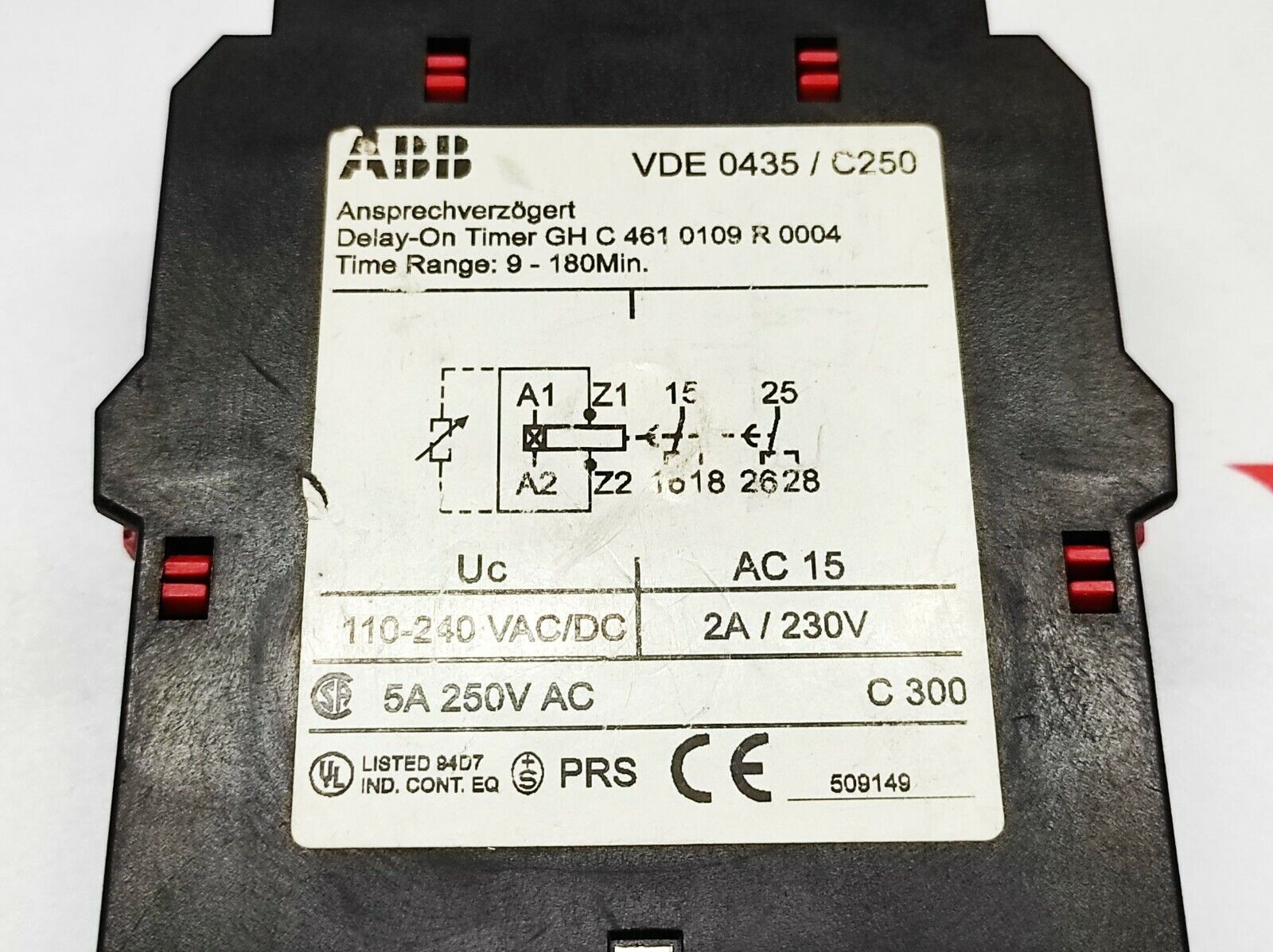 ABB VDC 0435/C250 DELAY ON TIMER GHC4610109R0004 110-240VAC/DC 9-180MIN