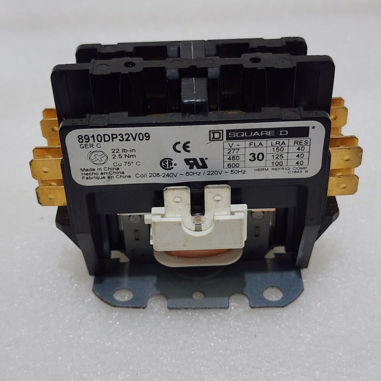 SQUARE D 8910DP32V09 DEFINITE PURPOSE CONTACTOR 2-POLE 30A COIL VOLTAGE 208-240V