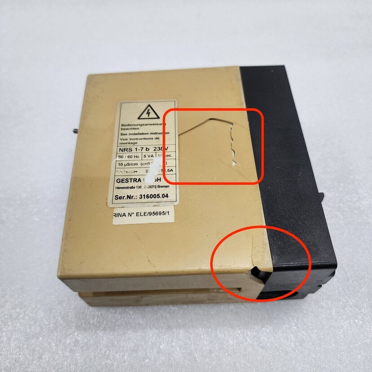 GESTRA NRS 1-7B 115V NRS 1-7 TUV WB 05-354 BOILER LEVEL SWITCH BODY BROKEN