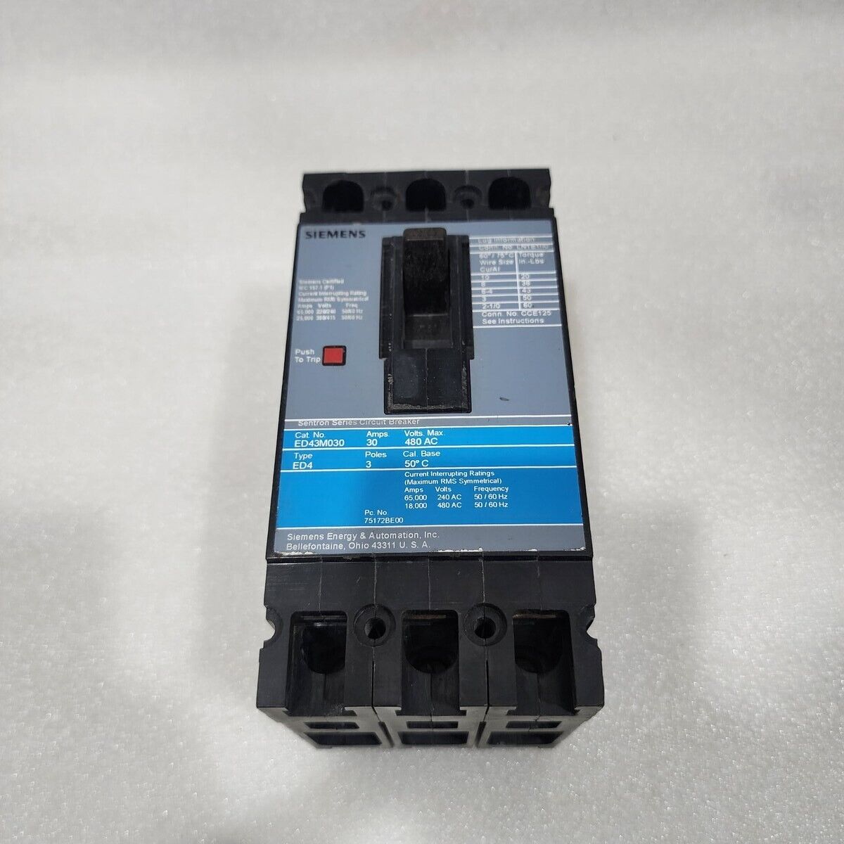 SIEMENS ED43M030 3-POLE CIRCUIT BREAKER 30A