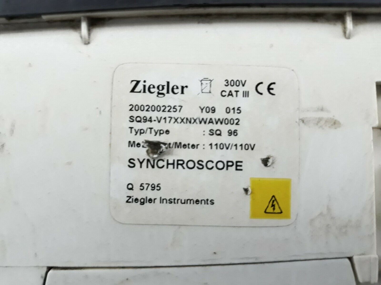 Ziegler SQ94-V17XXNXWAW002 Synchroscope SQ-96 110 VAC