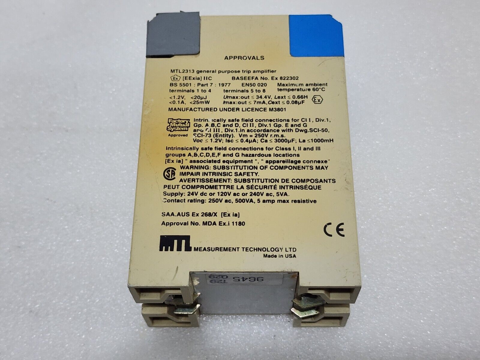MEASUREMENT TECHNOLOGY MTL2313A GENERAL PURPOSE TRIP AMPLIFIER 24VDC