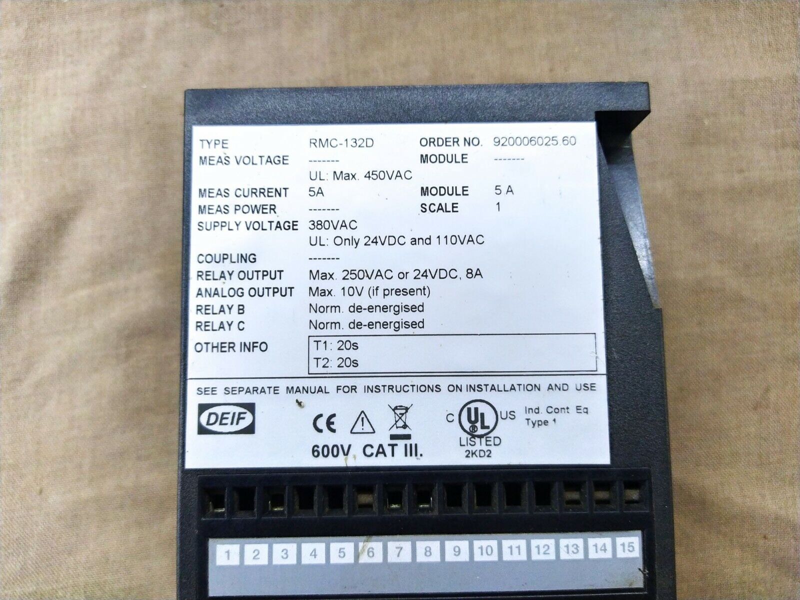 Deif RMC-132D Current and Short Circuit Relay 920006025.60 380 VAC