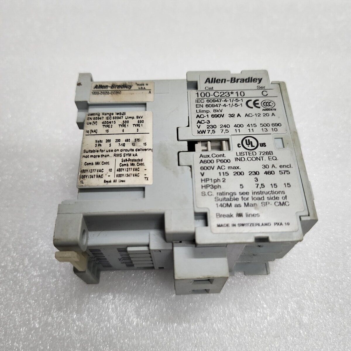 ALLEN BRADLEY CAT 100-C23-10 SER C MAGNETIC CONTACTOR 32A COIL VOLTAGE 110-120V