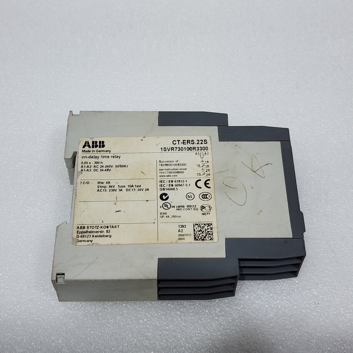 ABB CT-ERS.22S ON DELAY TIMING RELAY 1SVR730100R3300̉