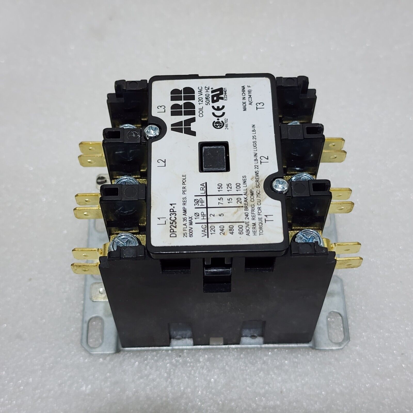 ABB DP25C3P-1 3-POLE MAGNETIC CONTACTOR 35A COIL VOLTAGE 120VAC