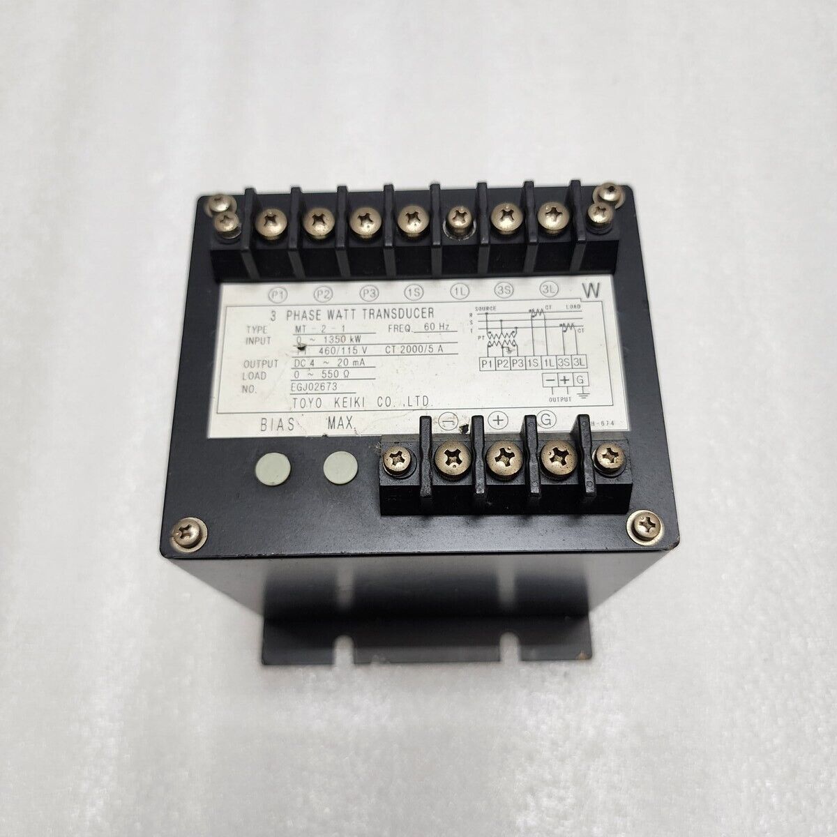 TOYO KEIKI MT-2-1 3-PHASE WATT TRANSDUCER