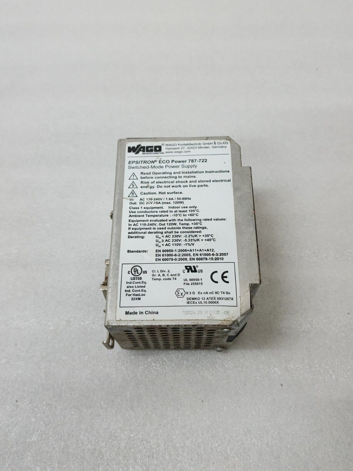 WAGO 787-722 SWITCHED POWER SUPPLY 24VDC 5A