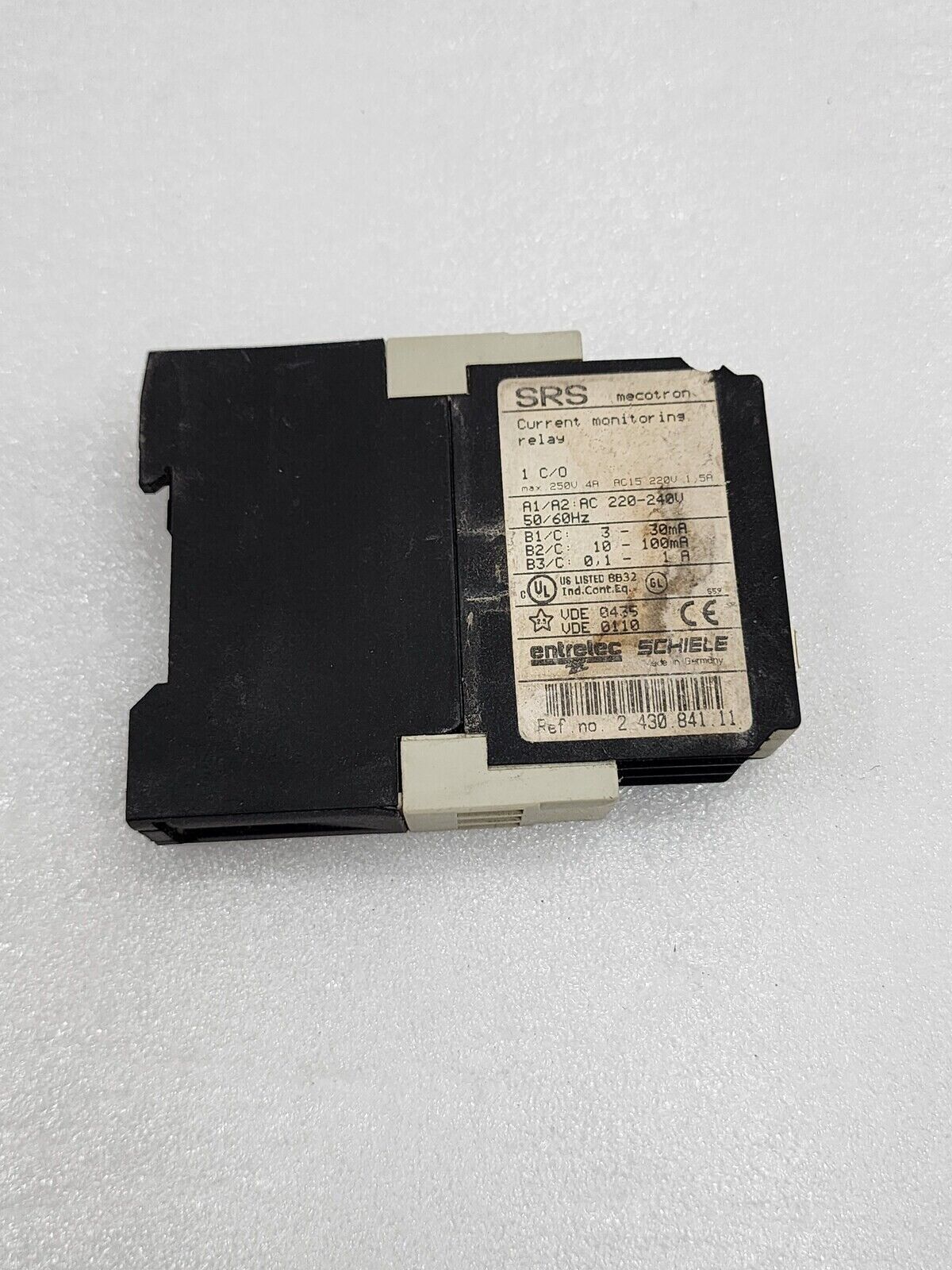 ENTRELEC SCHIELE SRS MECOTRON CURRENT MONITORING RELAY 2.430.841.11 220-240VAC