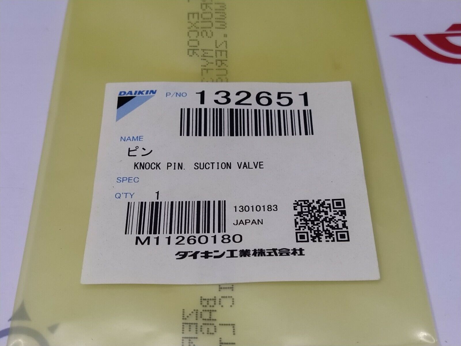 Daikin 132651 Knock Pin Suction Valve