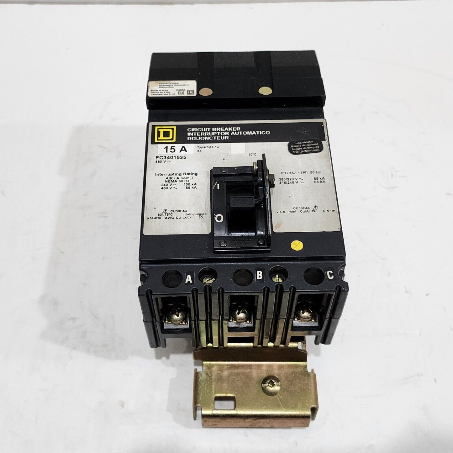 SQUARE D FC3401535 MOLDED CASE CIRCUIT BREAKER 15A 480V