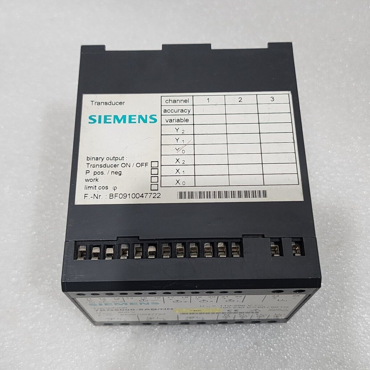 SIEMENS 7KG6000-8AB/NN TRANSDUCER 100-250VDC/100-230VAC BF0910047722