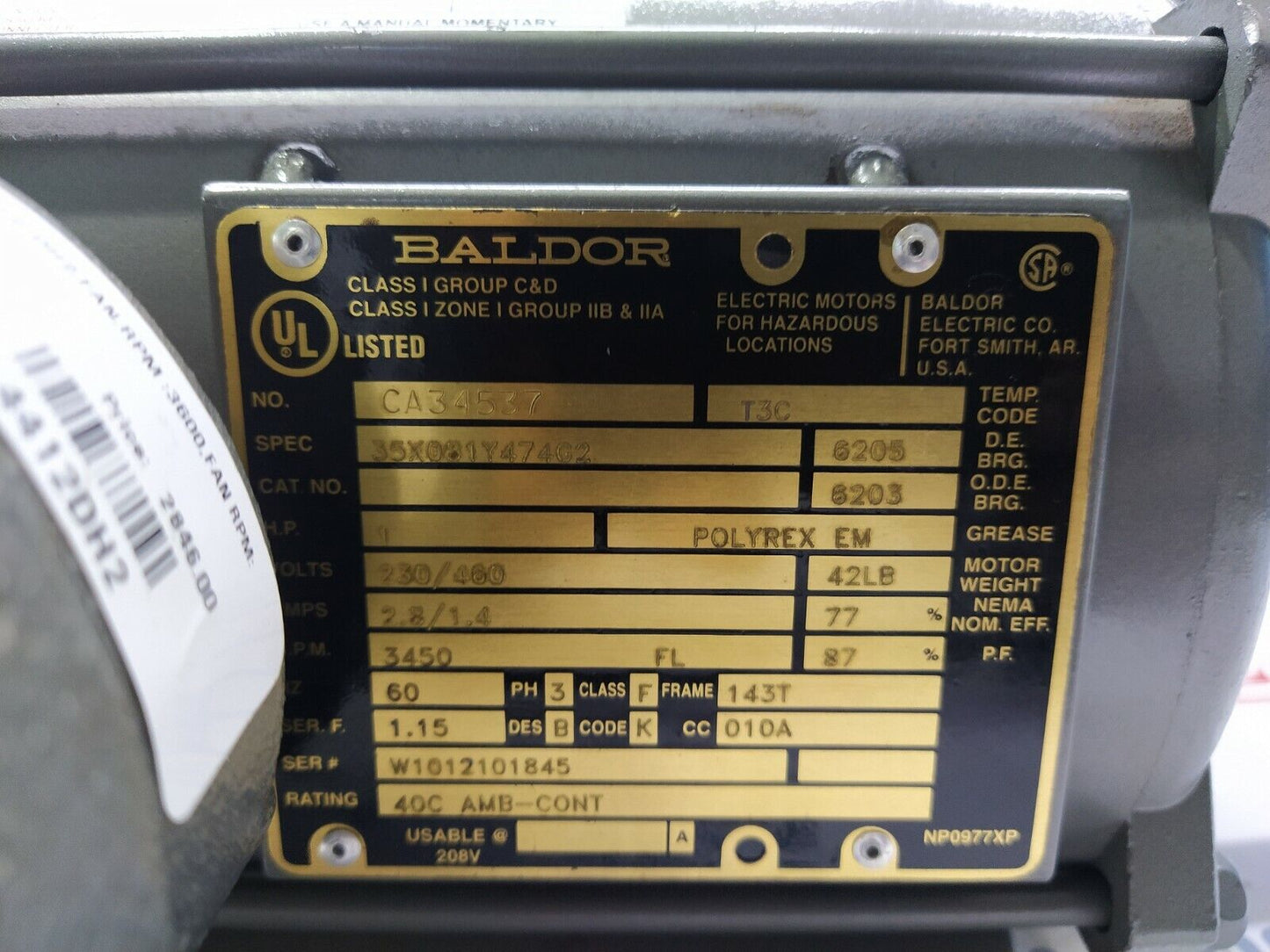 BALDOR 35X081Y474C2 ELECTRIC MOTOR 1-HP 3450-RPM 230/460V