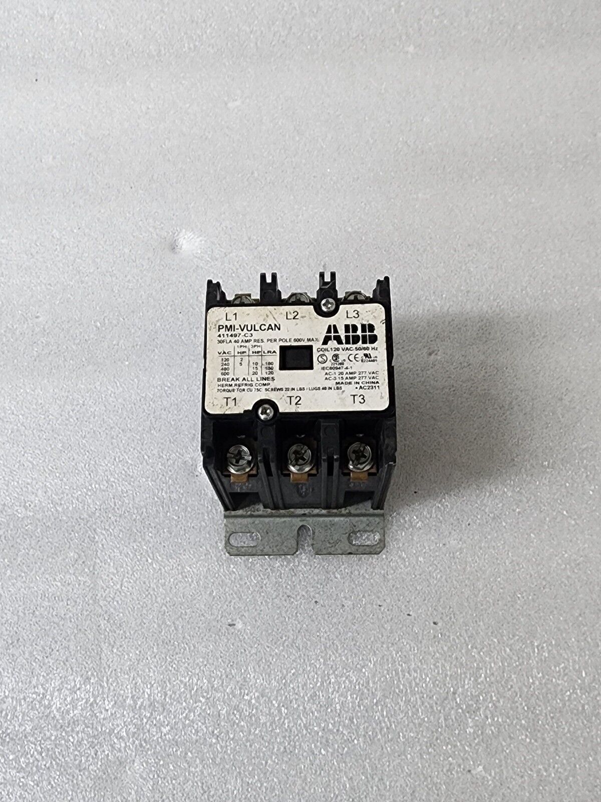 ABB PMI-VULCAN 3-POLE CONTACTOR 40A 411497-C3 120VAC