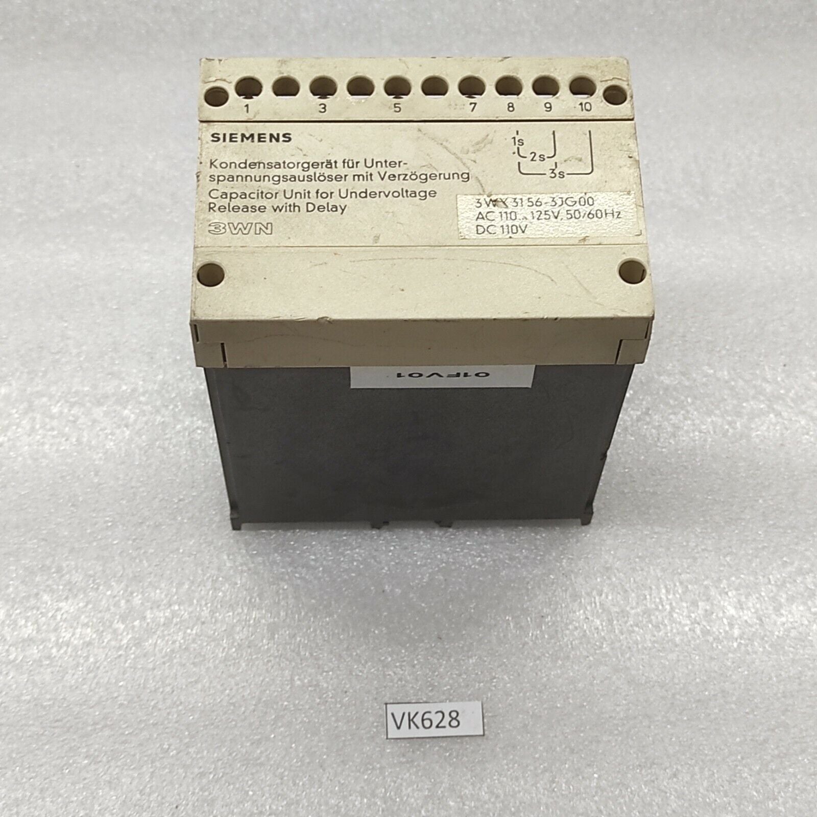 SIEMENS 3WX3156-3JG00 CAPACITOR UNIT FOR UNDERVOLTAGE RELEASE WITH DELAY 110-125