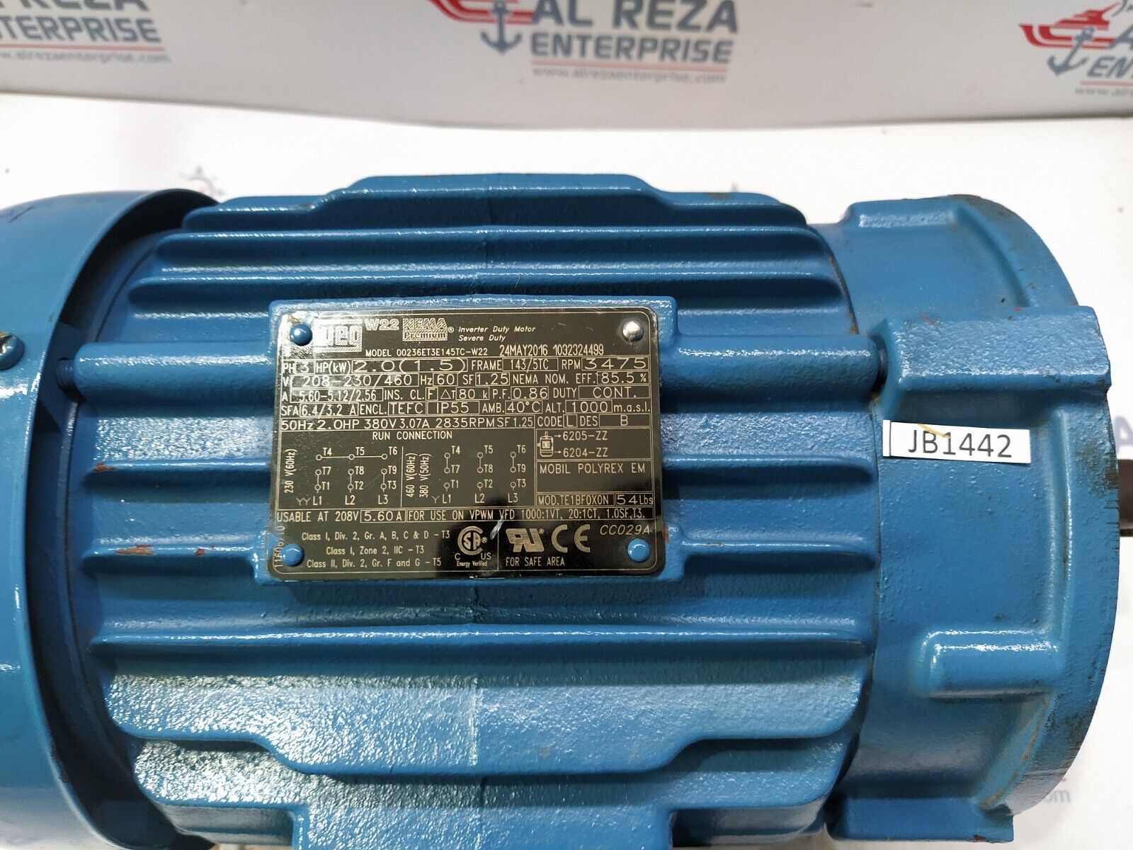 WEG 00236ET3E145TC-W22 INVERTER DUTY MOTOR 3-HP 3475-RPM 208-230/460V