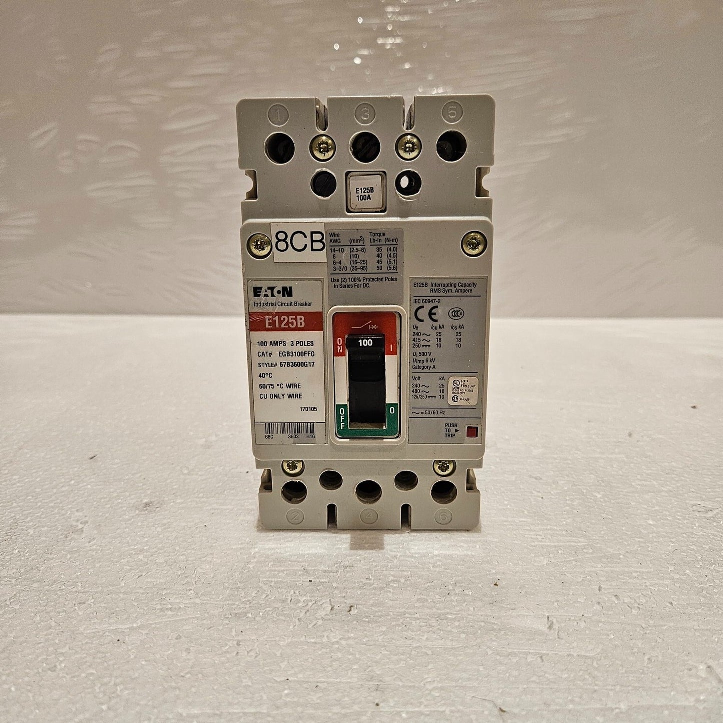 EATON EGB3100FFG 3-POLE CIRCUIT BREAKER 100A
