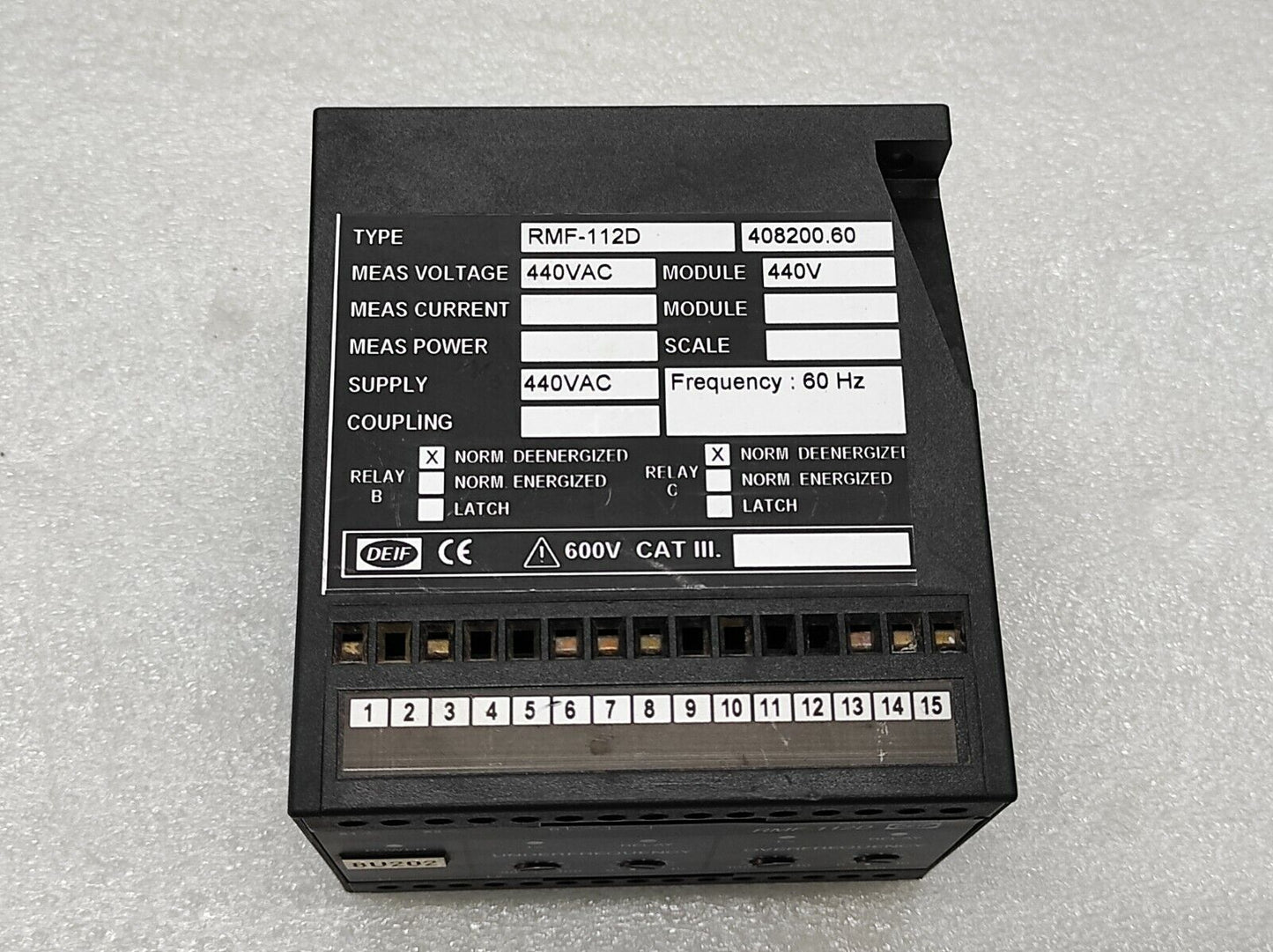 DEIF RMF-112D FREQUENCY RELAY 408200.60 440V AC