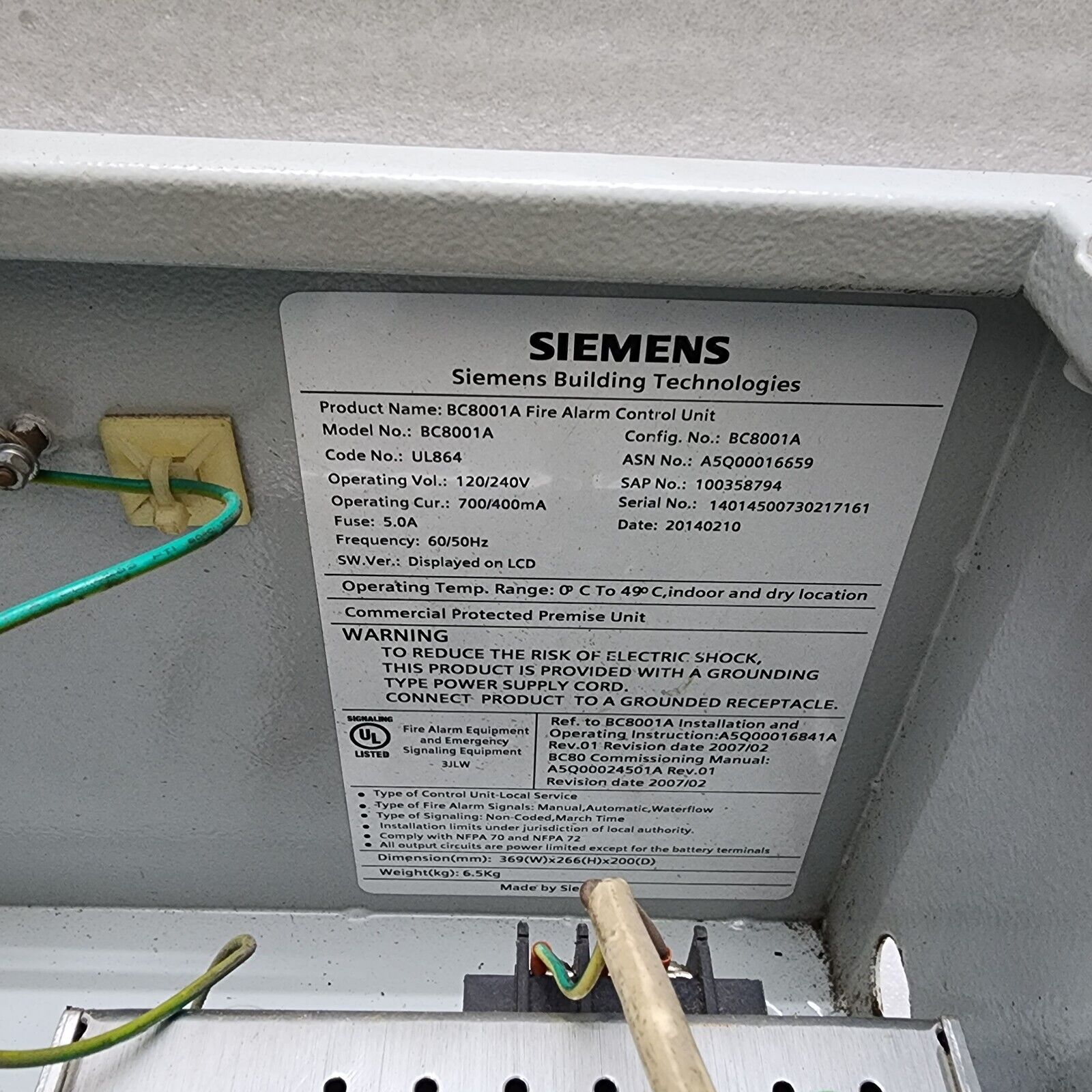 SIEMENS BC8001A FIRE CONTROL PANEL BCB8004 BSCE BC8001AUL