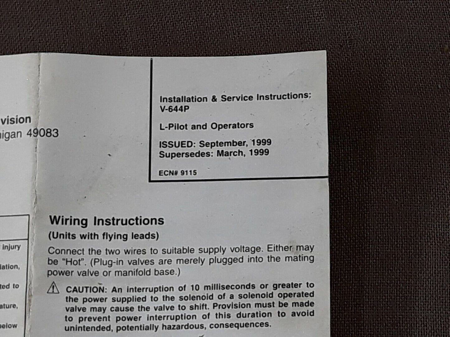 Parker L-Pilot Valve V-644P K085902553