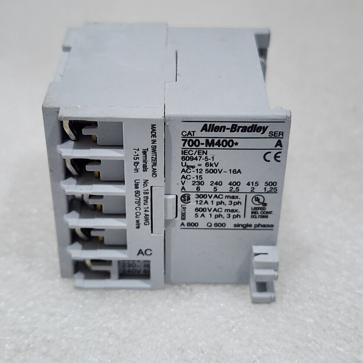 ALLEN BRADLEY CAT 700-M400 SER A CONTROL RELAY COIL VOLTAGE 220-240VAC