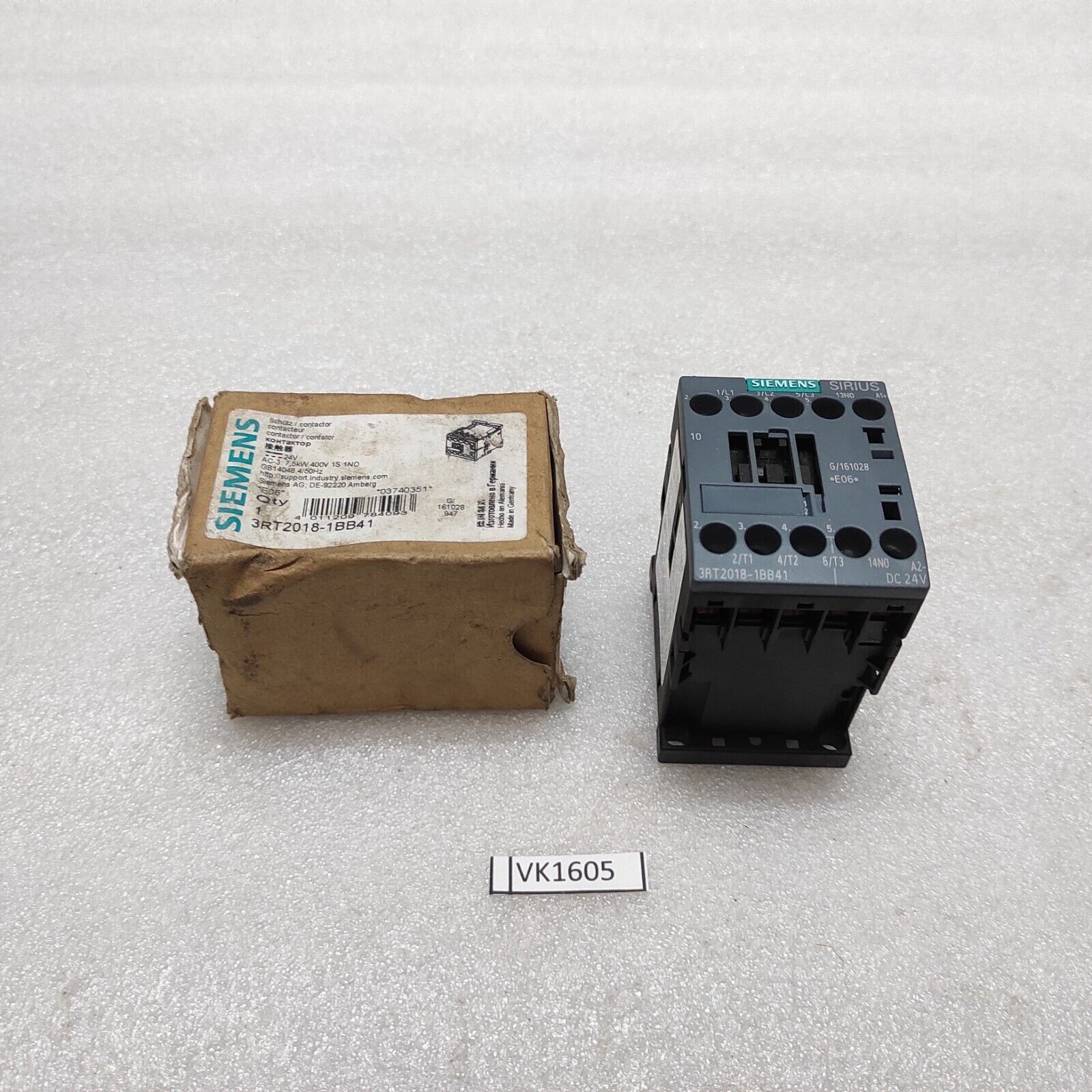 SIEMENS 3RT2018-1BB41 3-POLE 16A POWER CONTACTOR 24VDC