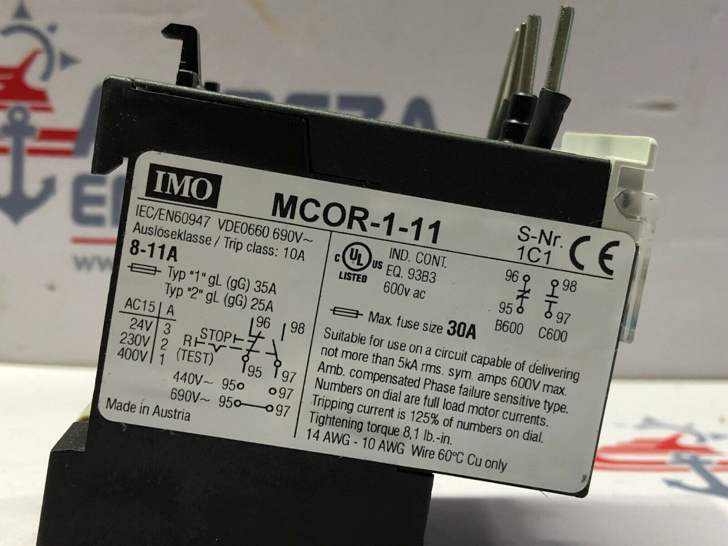 IMO MCOR-1-11 THERMAL OVERLOAD RELAY 8-11A/YD 14-19A