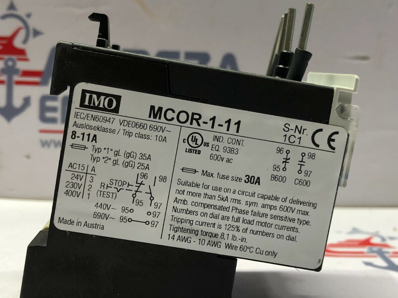 IMO MCOR-1-11 THERMAL OVERLOAD RELAY 8-11A/YD 14-19A