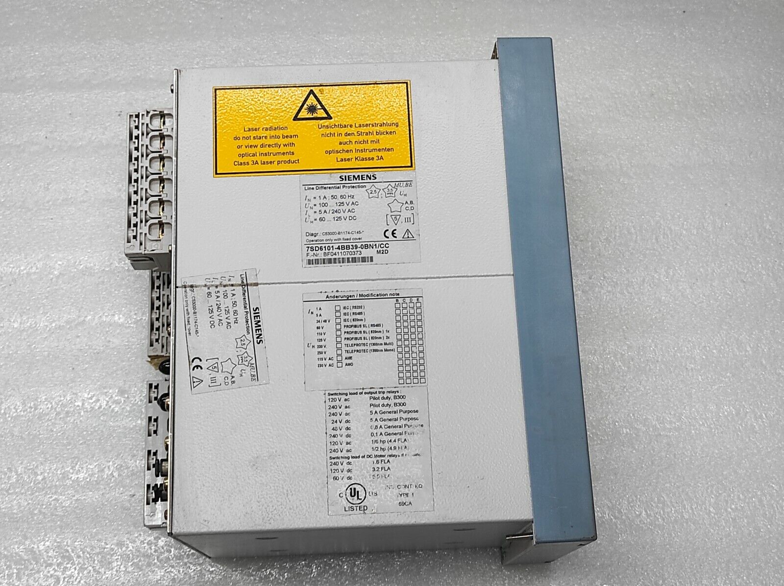 SIEMENS SIPROTEC 7SD61 LINE DIFFERENTIAL PROTECTION 7SD6101-4BB39-0BN1CC