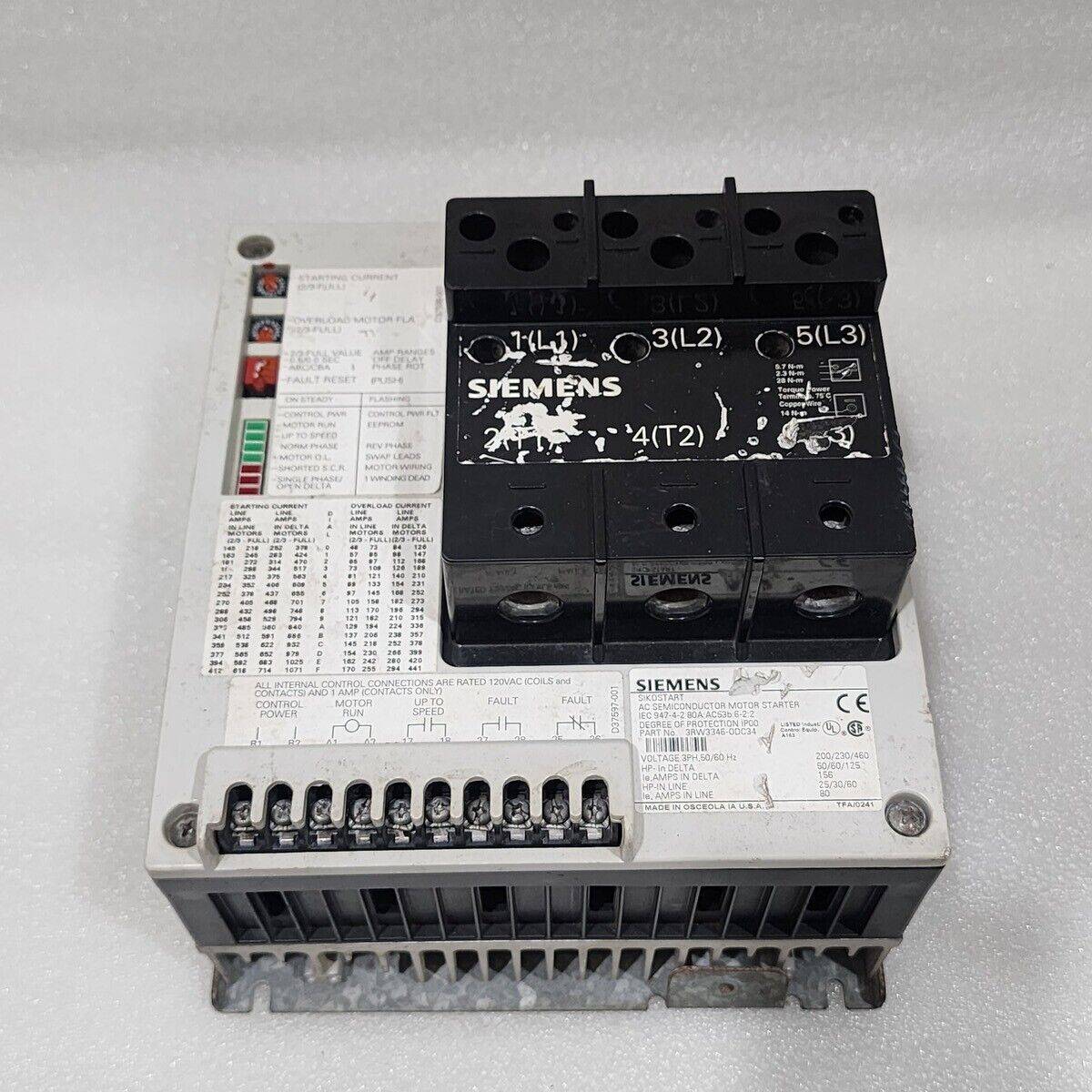 SIEMENS 3RW3346-0DC34 AC SEMICONDUCTOR MOTOR STARTER 80A 480V