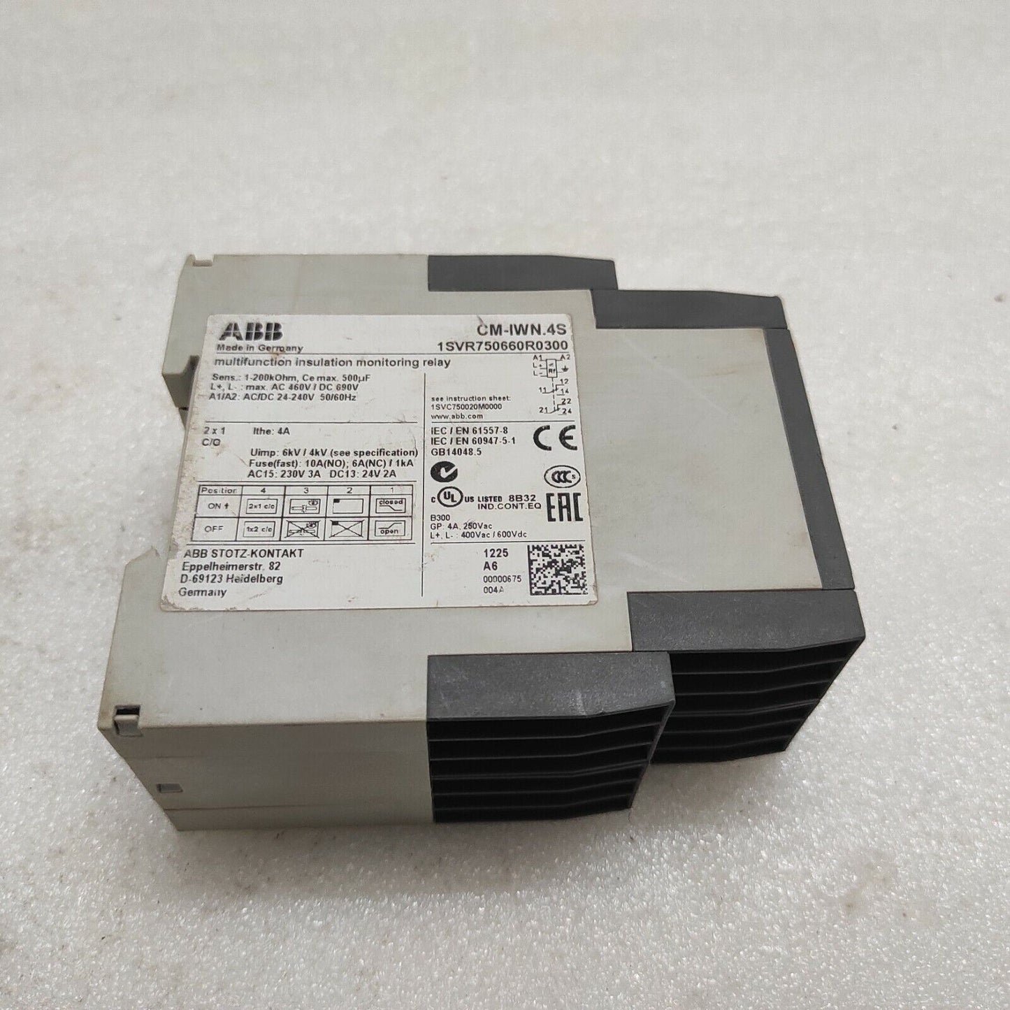 ABB CM-IWN.4S INSULATION MONITORING RELAY 24-240VAC/DC