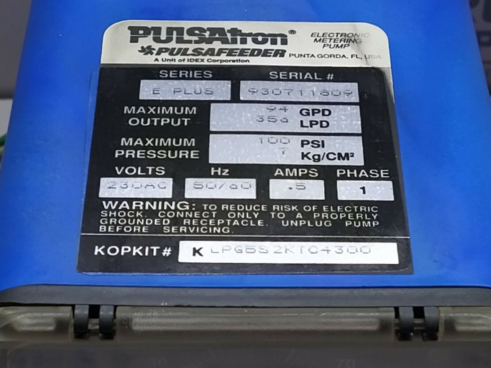 Pulsatron Series E Plus Pulsafeeder KLPG5S2KTC4300 230V AC Electronic Metering 