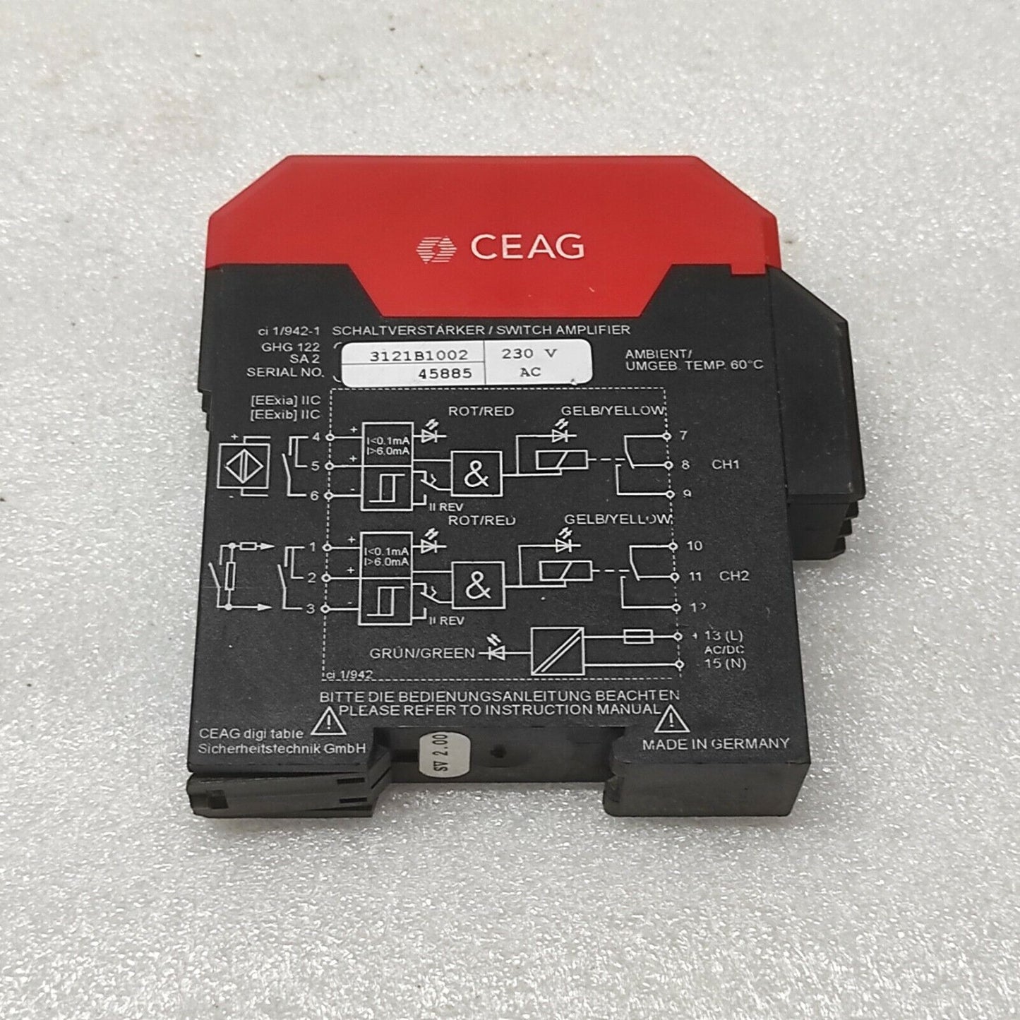 CEAG 1/942 SWITCH AMPLIFIER 3121B1002 230VAC