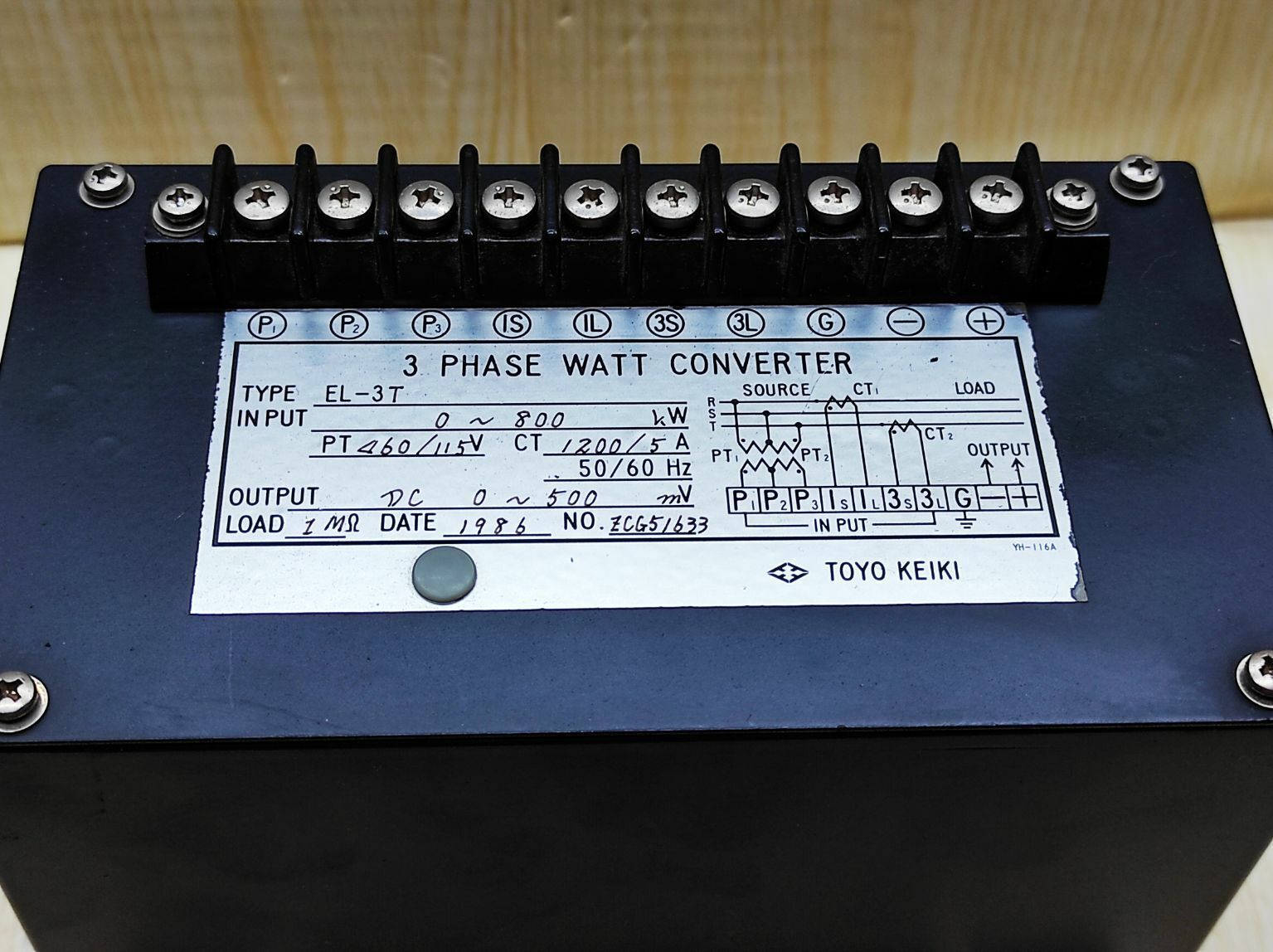 Toyo Keiki EL-3T 3-Phase Watt Converter EL3T 800KW