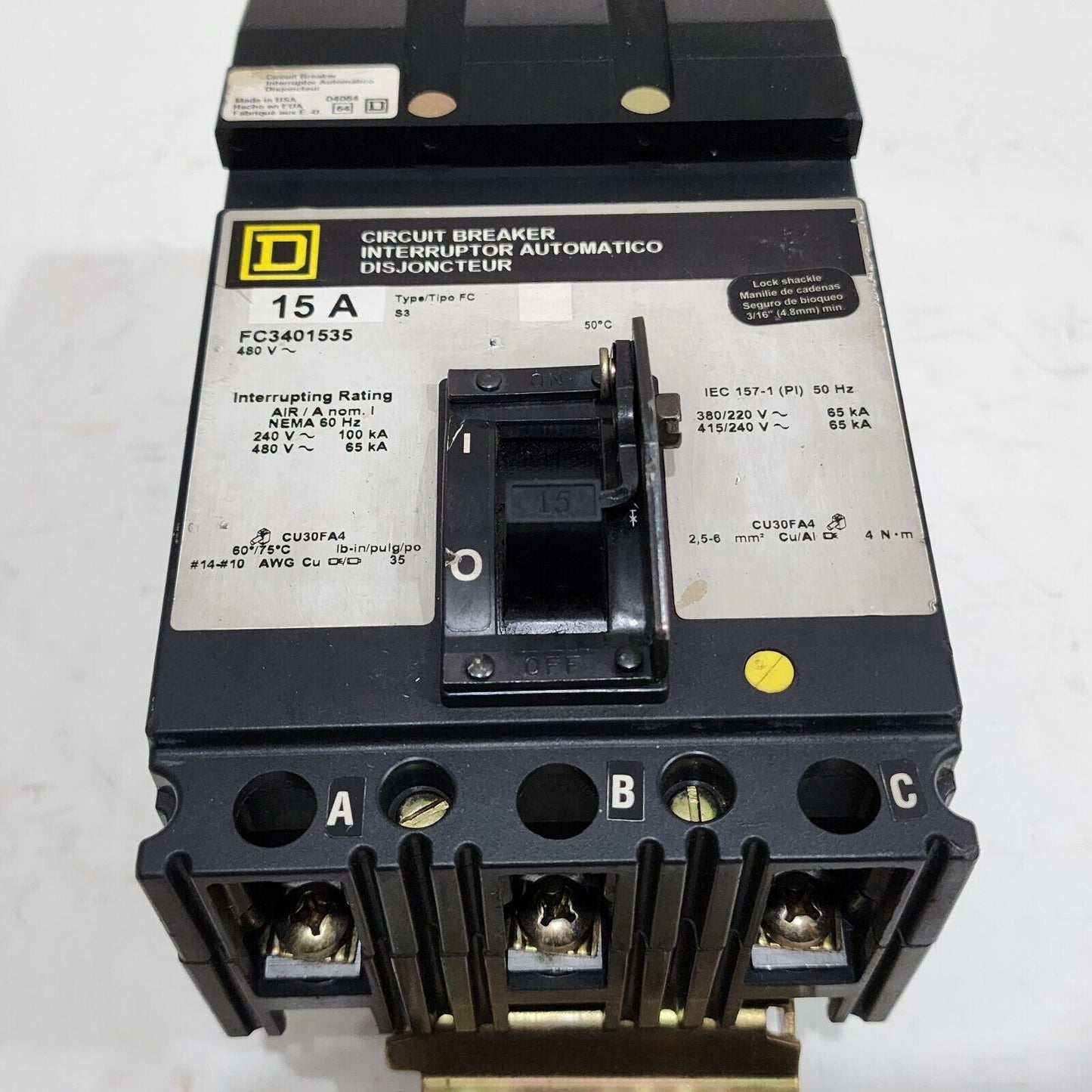 SQUARE D FC3401535 MOLDED CASE CIRCUIT BREAKER 15A 480V
