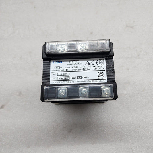 ZHEJIANG CHUANBIAN ELECTRIC BK-100 SINGLE PHASE TRANSFORMER 100VA 220V TO 110V