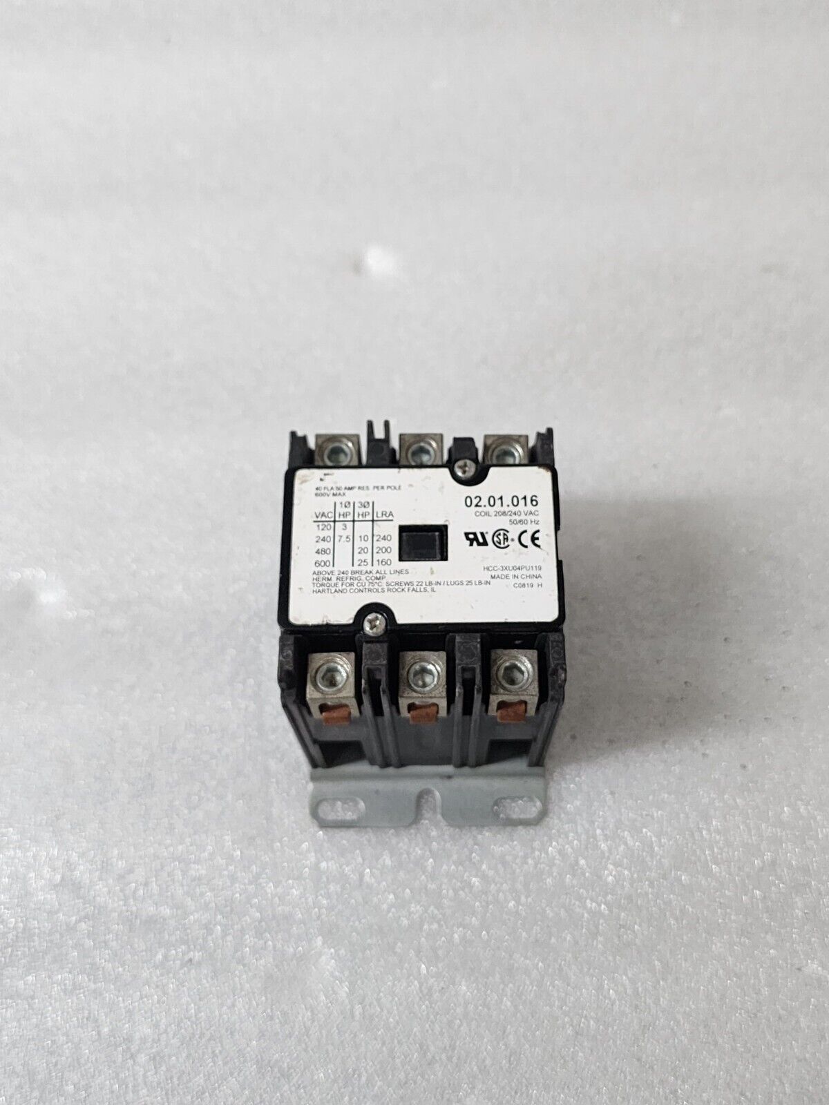 HARTLAND CONTROLS HCC-3XU04PU119 MAGNETIC CONTACTOR 50A 208/240V 02.01.016