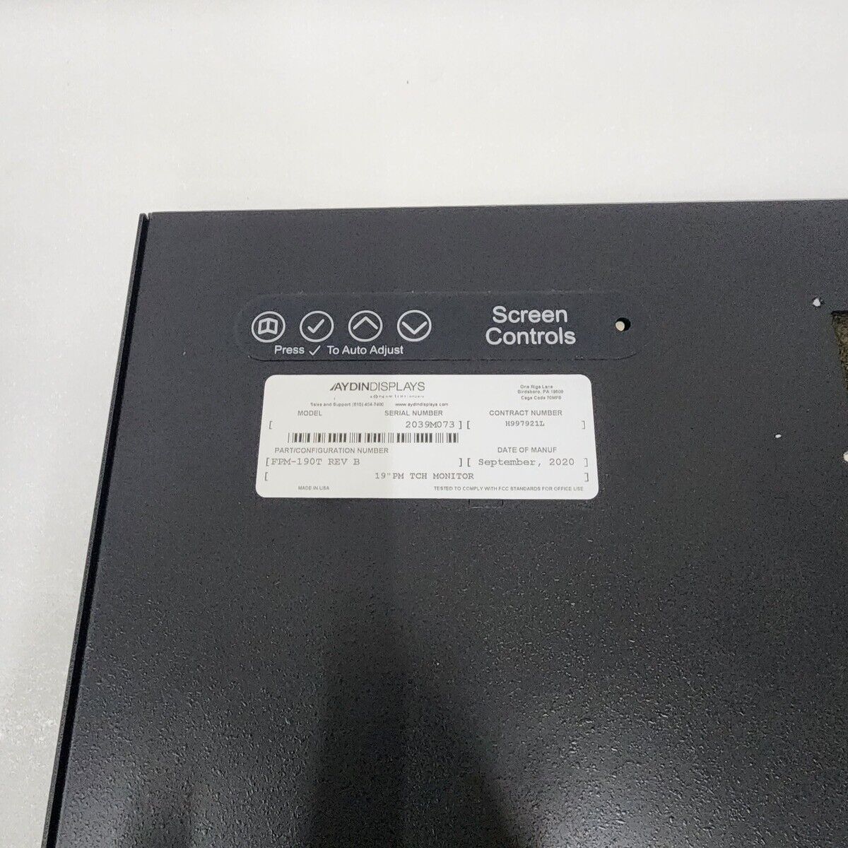 AYDIN DISPLAYS FPM-190T REV B 19 INCH TCH MONITOR