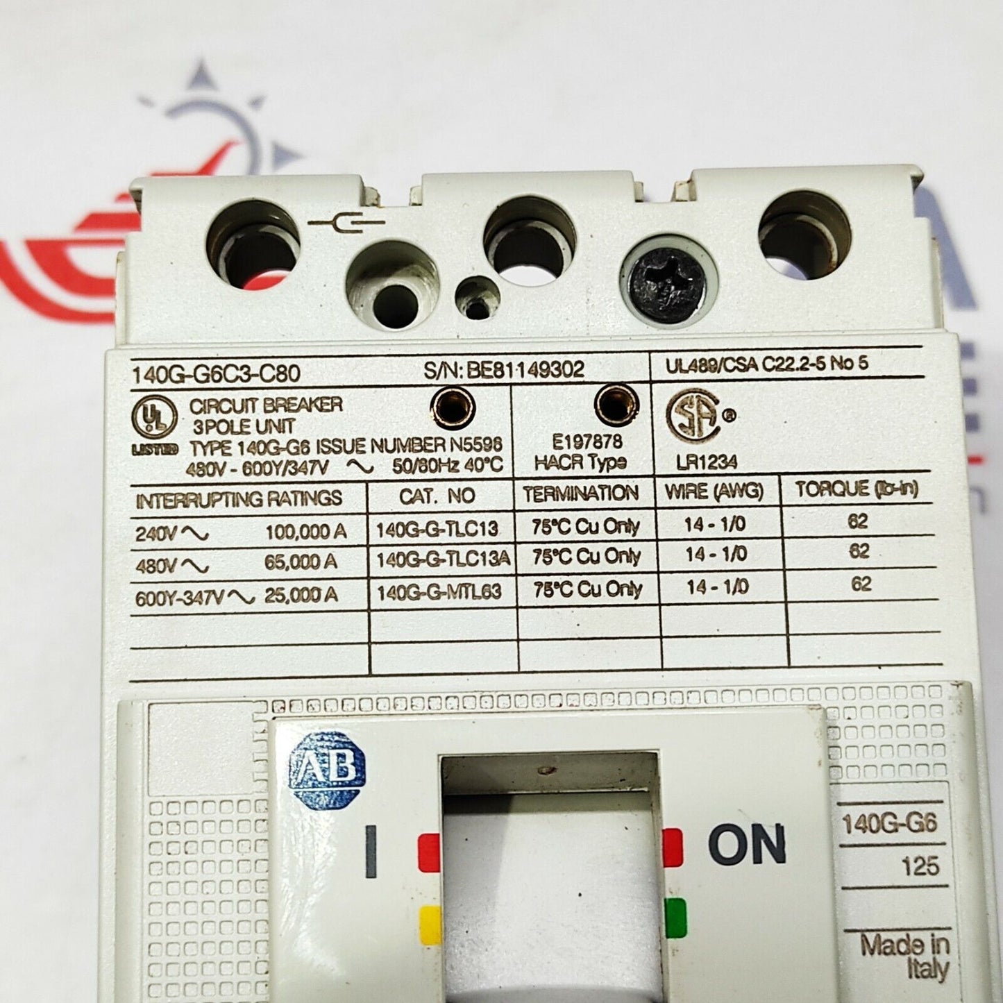 ALLEN BRADLEY 140G-G6C3-C80 CIRCUIT BREAKER 80A 3-POLE