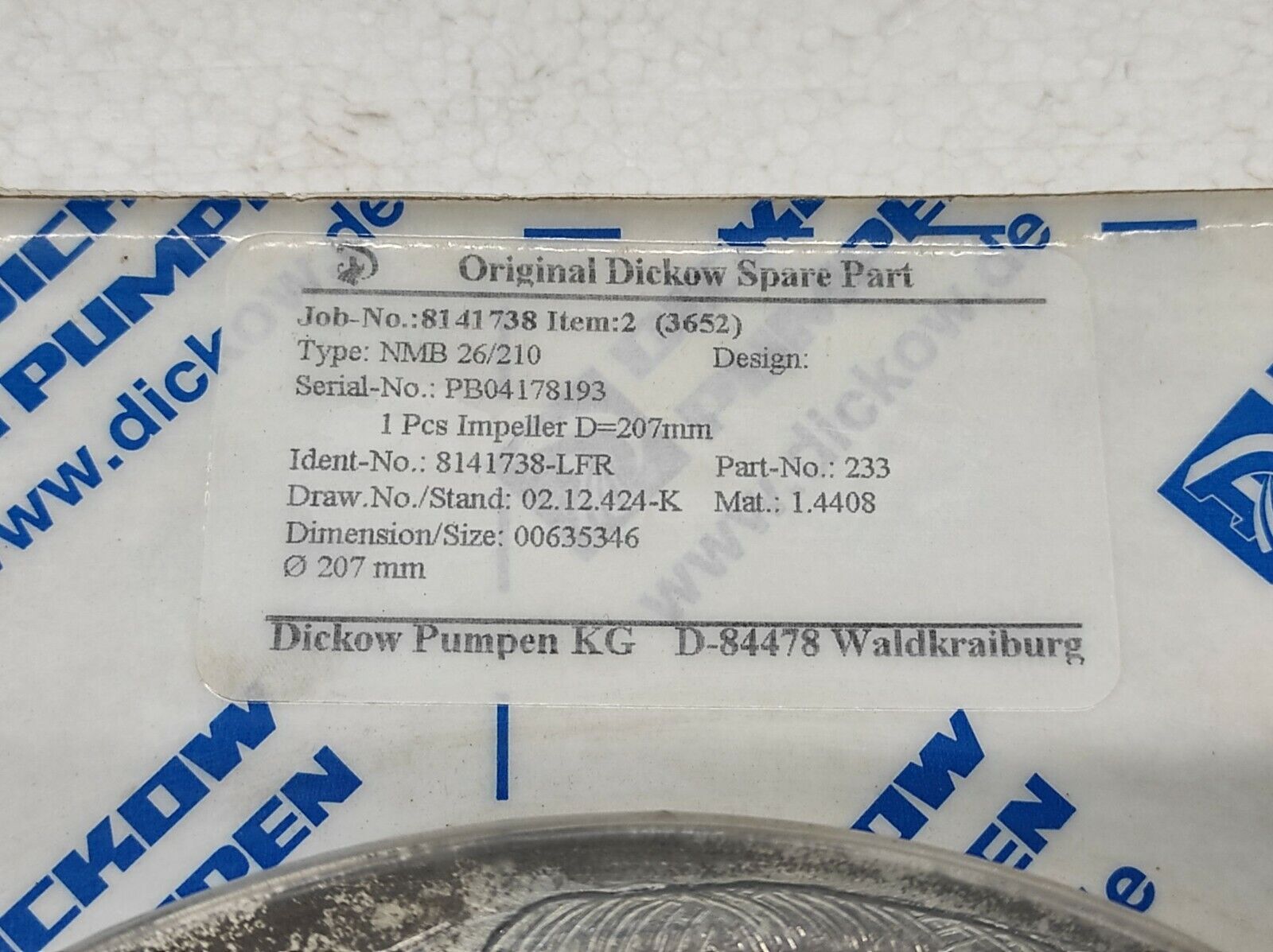 Dickow Pumpen NMB 26/210 Impeller 8141738-LFR 233 207MM