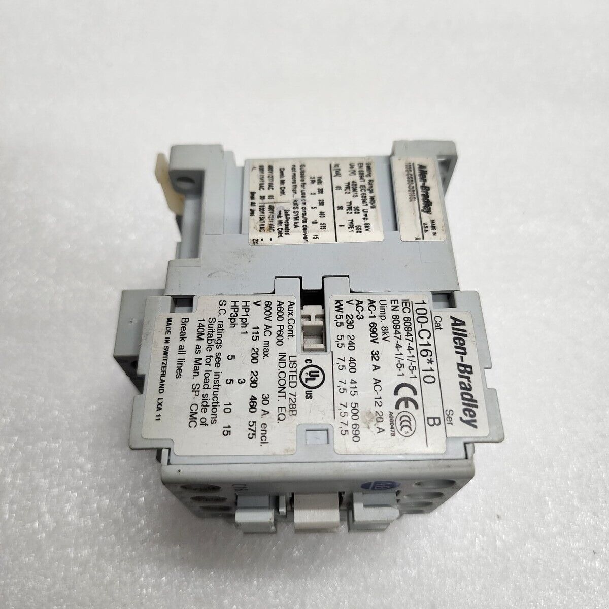 ALLEN BRADLEY C16 MAGNETIC CONTACTOR 32A CAT 100-C16-10 110-120V