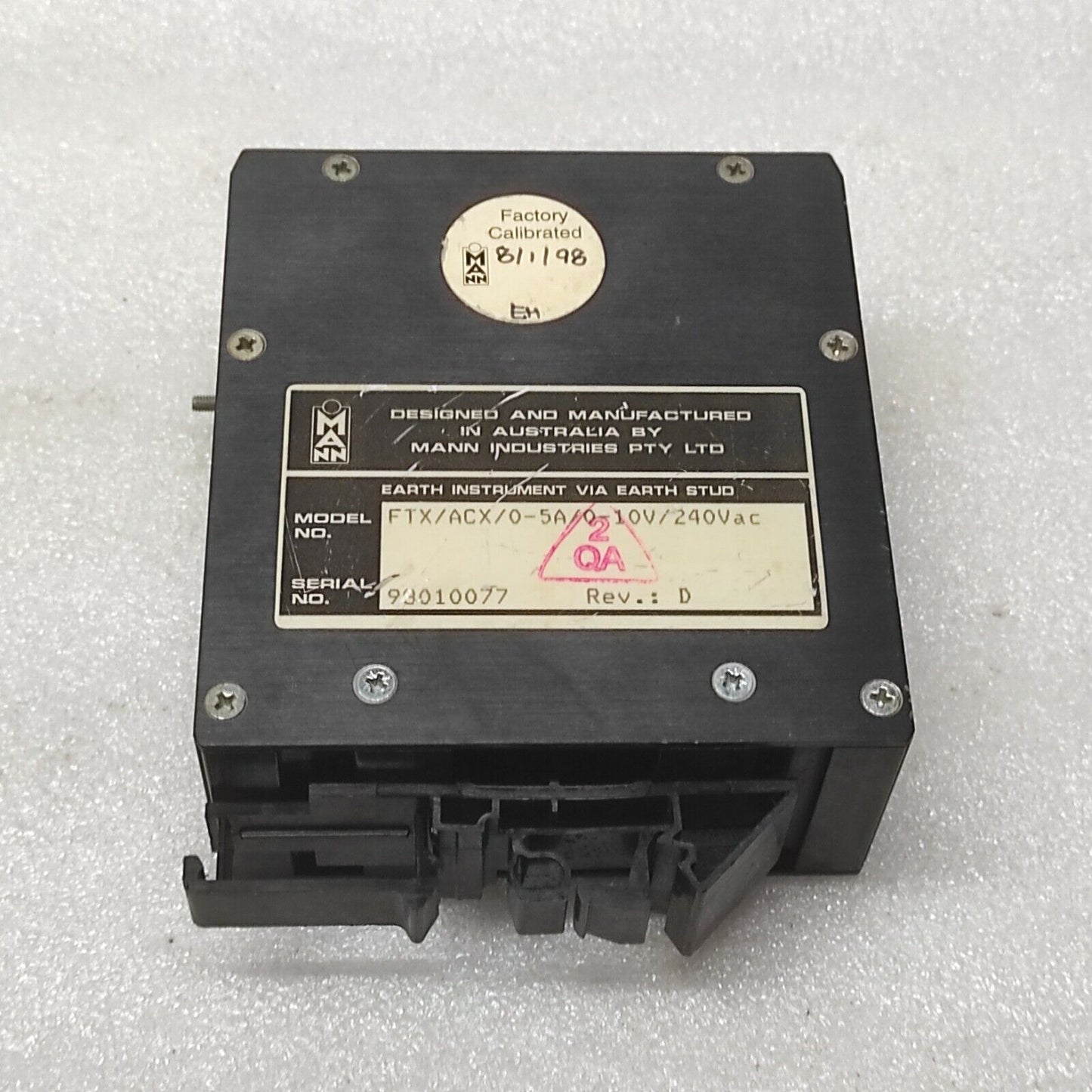 MANN FTX-ACX AC-CURRENT TRANSMITTER FTX/ACX/0-5A/0-10V/240VAC