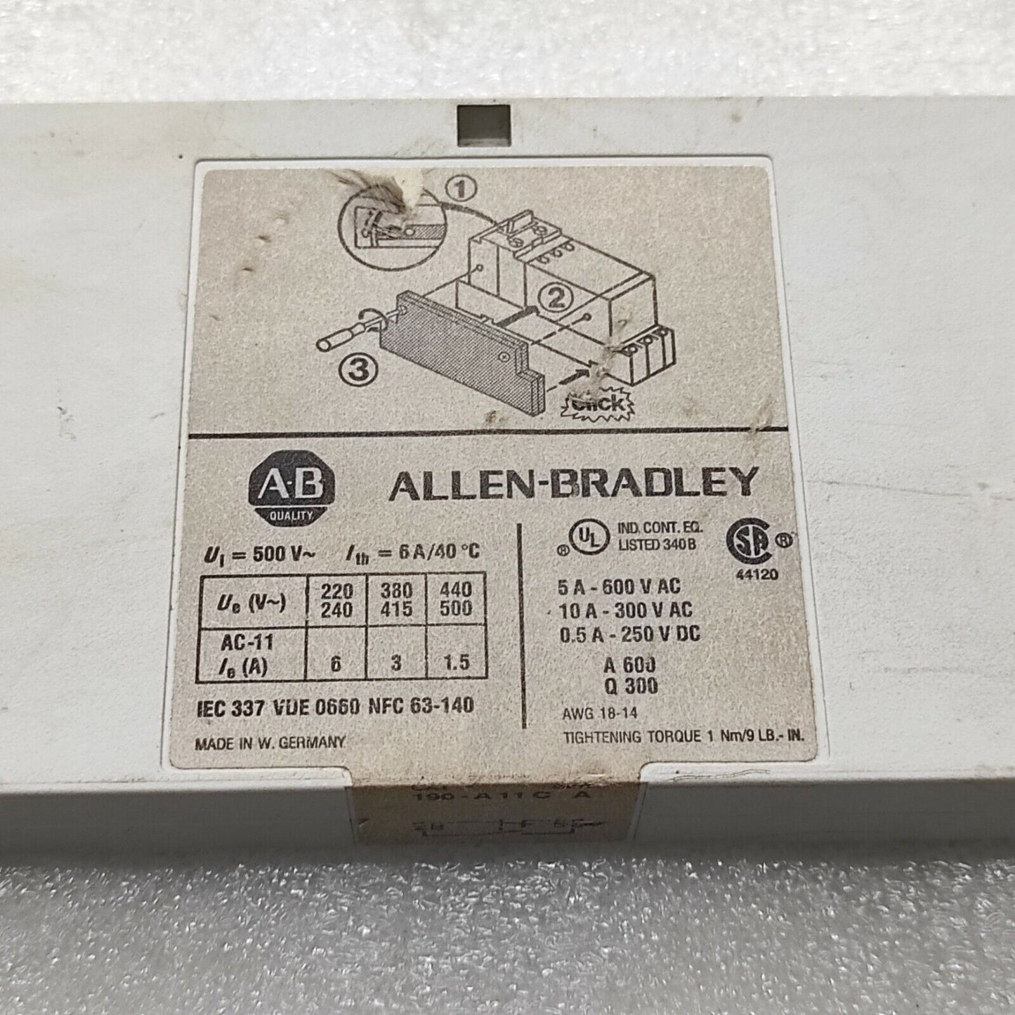 ALLEN BRADLEY 190-A11C AUXILIARY CONTACT