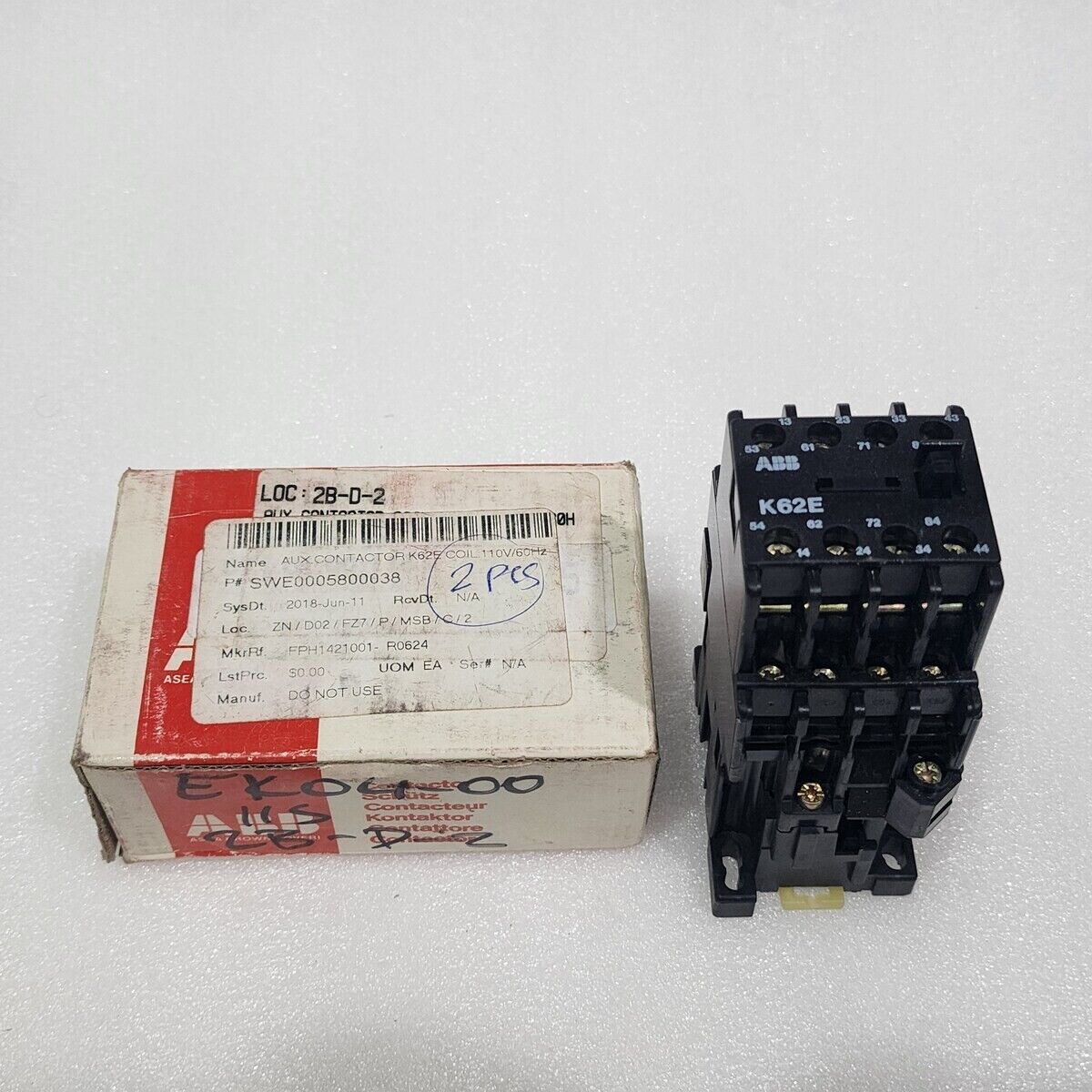 ABB K62E CONTACTOR RELAY FPH1421001R0624 COIL VOLTAGE 110-127V