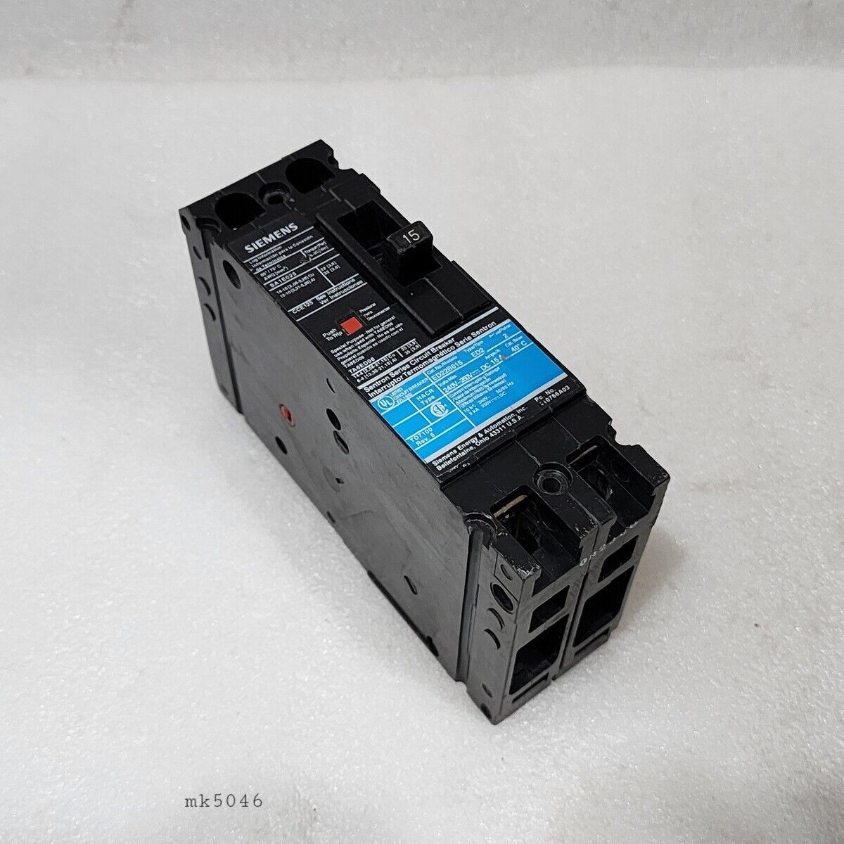 SIEMENS ED22B015 ED2 LOW VOLTAGE CIRCUIT BREAKER WITH LOAD LUG 15A