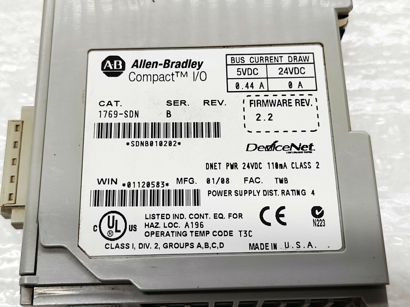 Allen Bradley CAT 1769-SDN Device Net Scanner Module Series B