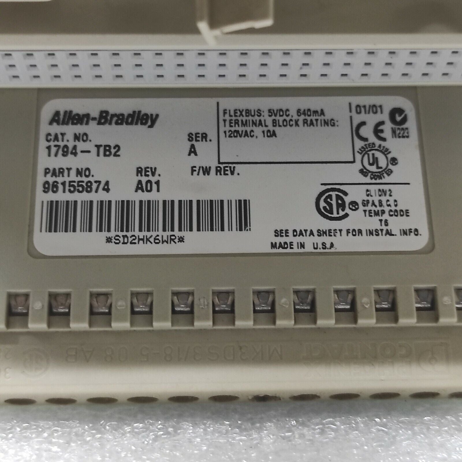 ALLEN BRADLEY CAT 1794-OB16 SERIES A 96221873 1794-TB2 96155874