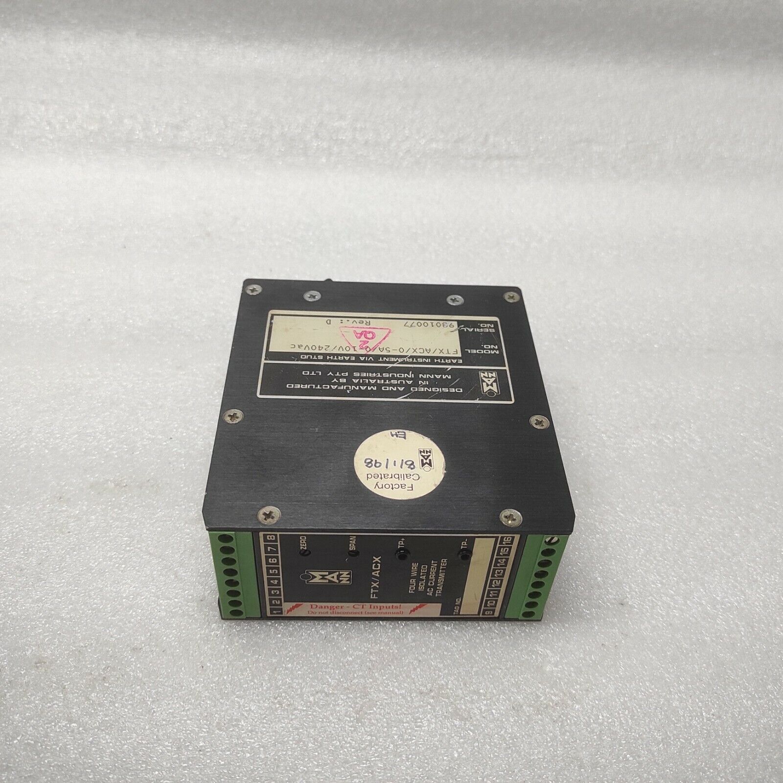 MANN FTX-ACX AC-CURRENT TRANSMITTER FTX/ACX/0-5A/0-10V/240VAC