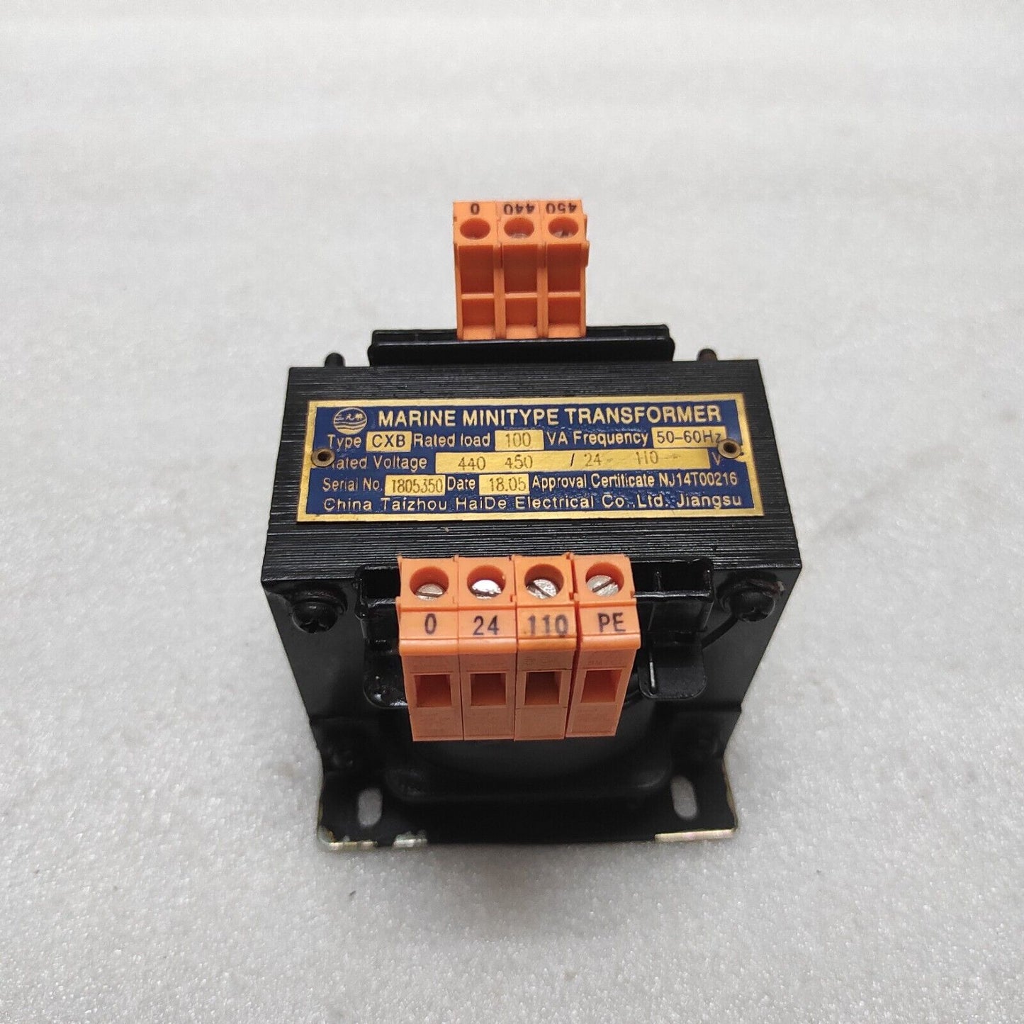 CHINA TAIZHOU HAIDE CXB MARINE MINITYPE TRANSFORMER PRI 440-450V SEC 24-110V