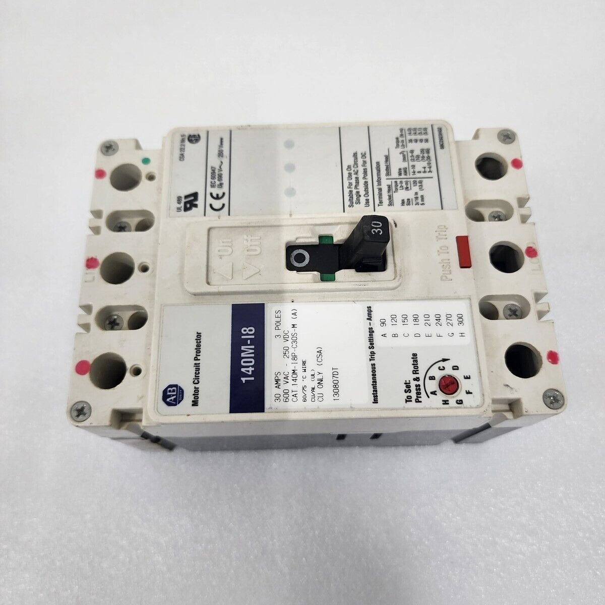 ALLEN BRADLEY 140M-I8P-C30S-M 3-POLE CIRCUIT BREAKER 30A 140M-I8